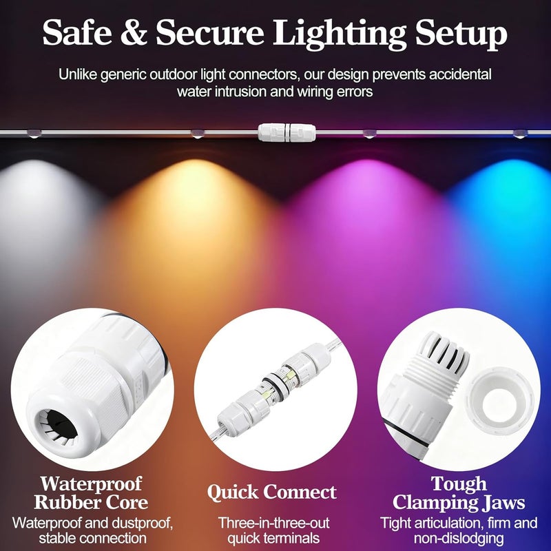 Feekoon Waterproof 3 Pin Wire Connector Compatible with Govee H705A H705B H705C H706A H706B H706C, Permanent Outdoor Lights Wire Connector with Male & Female Connectors for String Light Repair - Image 5